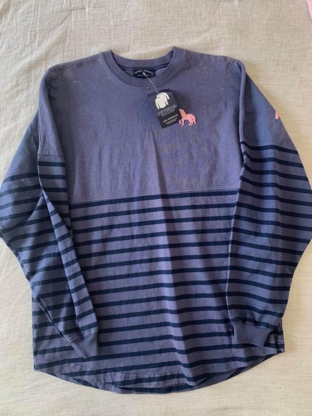 Spirit Jersey Pink Pony Mackinac Navy Blue Pink  Striped